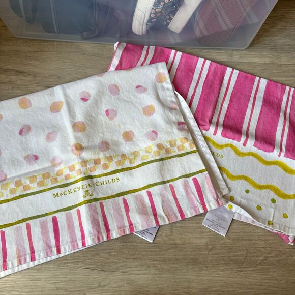 Mackenzie Childs Easter Stripe & Dot Dish Towels - Set of 2 - Picture 1 of 9